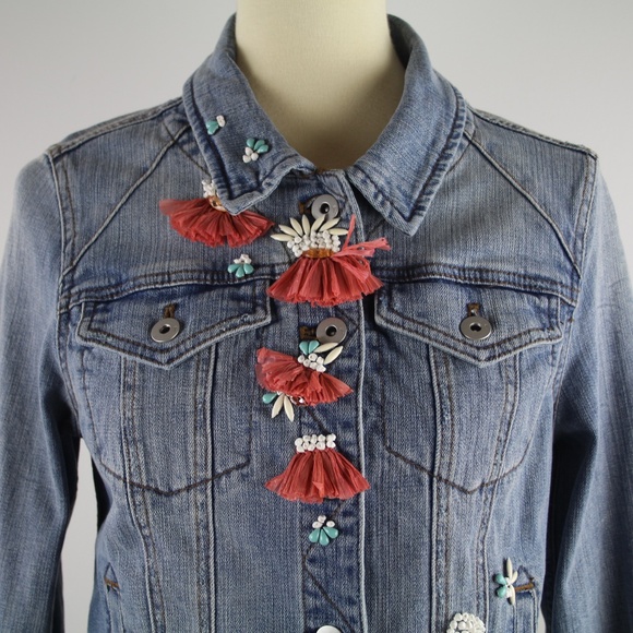 Anthropologie Pilcro and the Letterpress Embellished Denim Jean Jacket M NEW - Picture 3 of 7